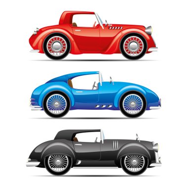 Beyaz arka plan üzerinde retro otomobil kümesi.