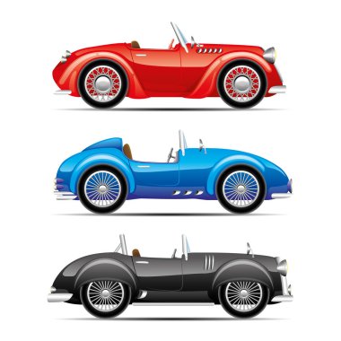 Beyaz arka plan üzerinde retro otomobil kümesi.