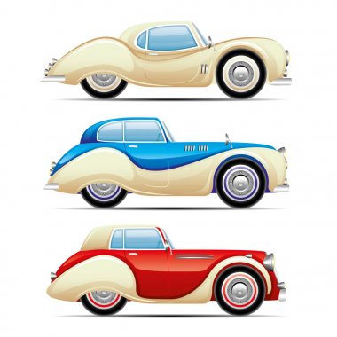 Beyaz bir arka plan üzerinde retro otomobil kümesi.