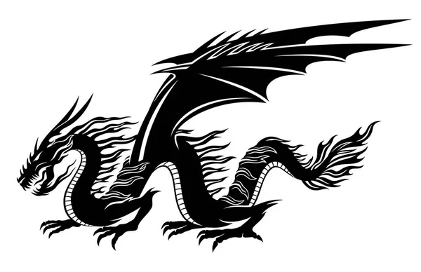 Signe Dragon Noir Sur Fond Blanc — Image vectorielle