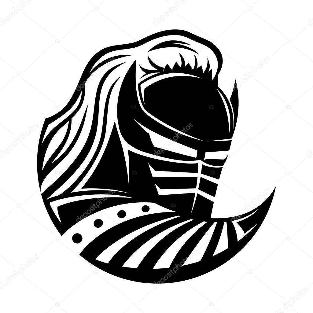 Black knight's helmet on a white background.