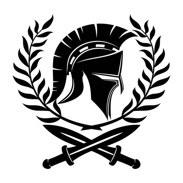 Spartan Helmet Swords Laurel Wreath — Stock Vector