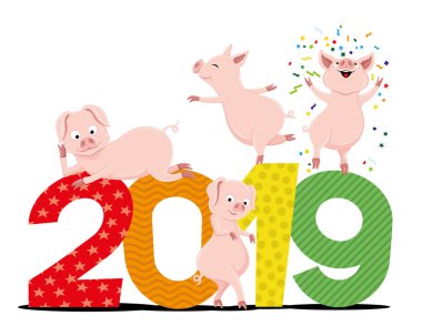 Beyaz bir arka plan üzerinde şirin pembe domuzlar.