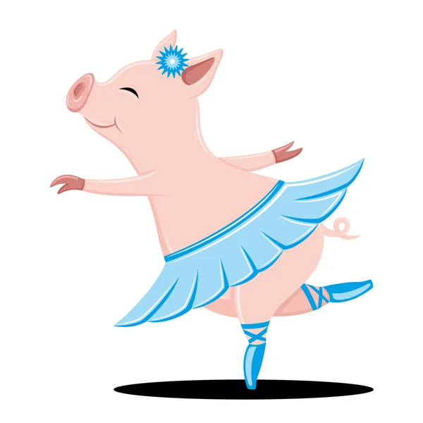 Mignon Porc Dansant Sur Fond Blanc — Image vectorielle
