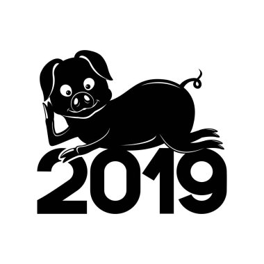 Beyaz bir arka plan üzerinde yeni yılın domuz simgesi.