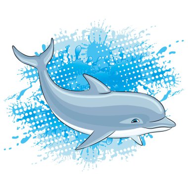 Beyaz bir arka plan üzerinde yunus ve su sıçrama.