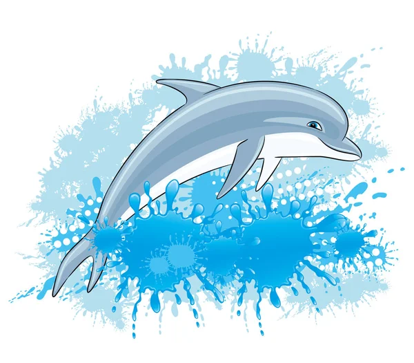 Delfín Salpicaduras Agua Sobre Fondo Blanco — Archivo Imágenes Vectoriales