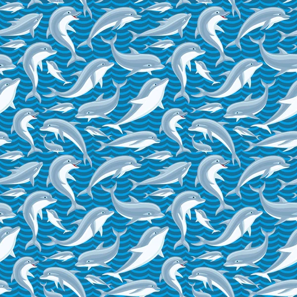 Pattern Cute Dolphins Seamless Background — Stock Vector