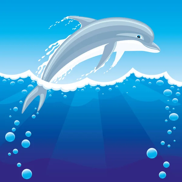 Cheerful Dolphin Jumping Sea Water — Stock Vector