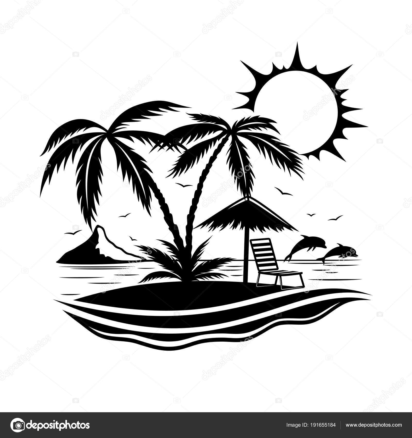 Sign Tropical Beach Palm Trees White Background — Stock