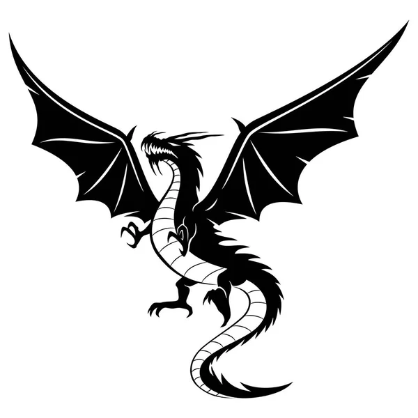 Signo Dragón Negro Sobre Fondo Blanco — Vector de stock