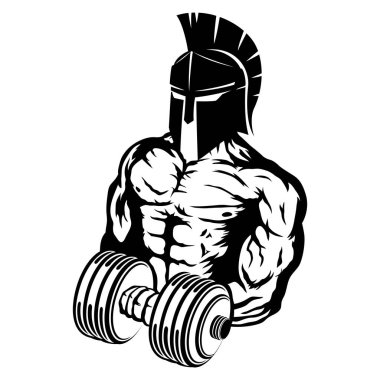 Spartan dumbbell beyaz arka plan üzerinde el ile.