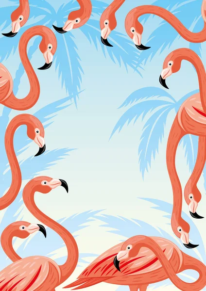 Rosa Flamingos Blå Bakgrund Med Utrymme För Text — Stock vektor