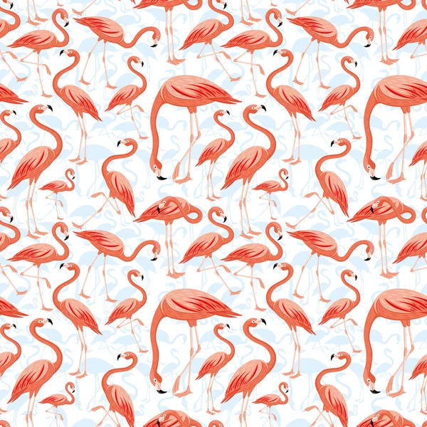 Seamless Pattern Pink Flamingos White Background — Stock Vector
