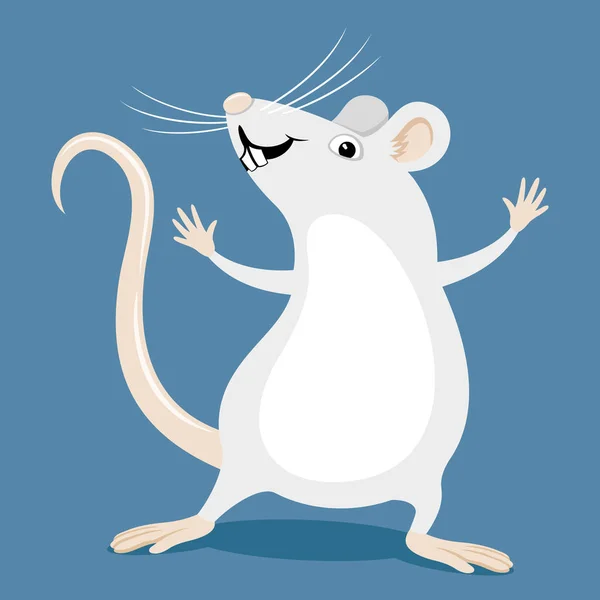Funny White Rat Blue Background — Stock Vector
