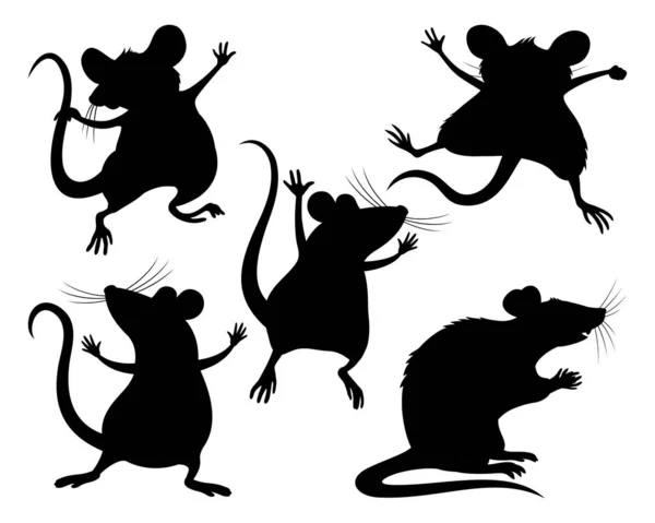 Set Black Rats Mice White Background — Stock Vector