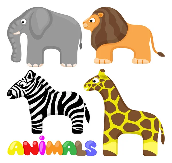 Set Cute African Animals White Background — Stock Vector