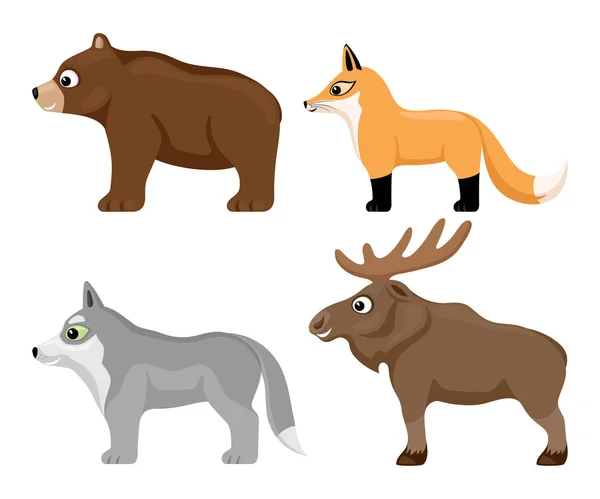 Conjunto Lindos Animales Del Bosque Sobre Fondo Blanco — Vector de stock