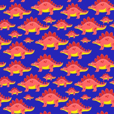 Mavi arka planda sevimli dinozorlar olan kusursuz bir model..