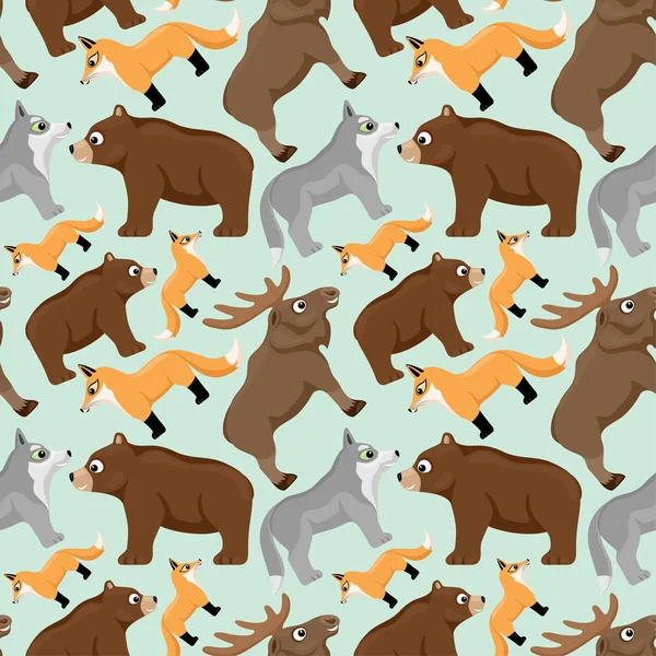 Patrón Sin Costuras Con Lindos Animales Del Bosque Sobre Fondo — Vector de stock