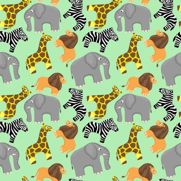 Seamless Pattern Cute African Animals Green Background — Stock Vector