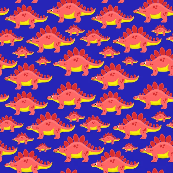 Seamless Pattern Cute Dinosaurs Blue Background — ストックベクタ