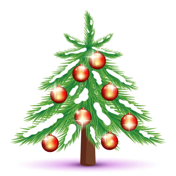 Christmas Tree Red Balls White Background — Stock Vector