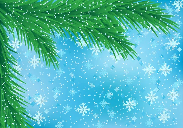 Weihnachten Hintergrund Mit Tannenzweigen Auf Einem Winter Blauen Hintergrund — Stockvektor