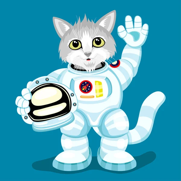 Gato Bonito Traje Astronauta Fundo Azul —  Vetores de Stock