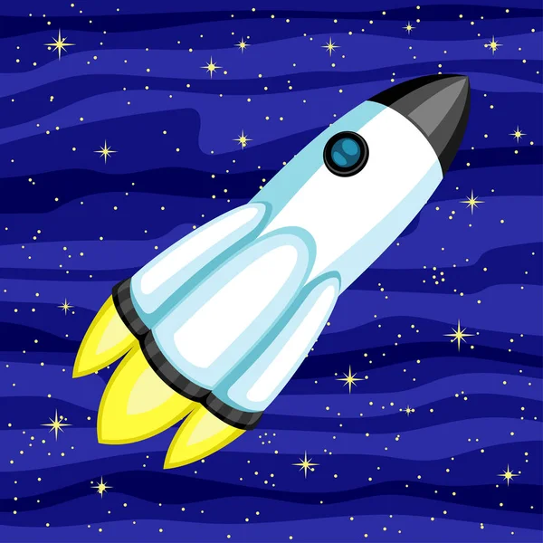 Cohete Espacial Blanco Espacio Estrellado Azul — Vector de stock