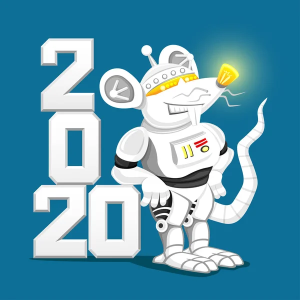Weiße Roboterratte Auf Blauem Hintergrund Als Symbol Des Neuen Jahres — Stockvektor