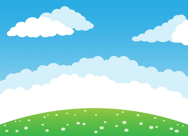 Sommer Hintergrund Mit Grünen Wiesen Und Wolken Blauen Himmel — Stockvektor