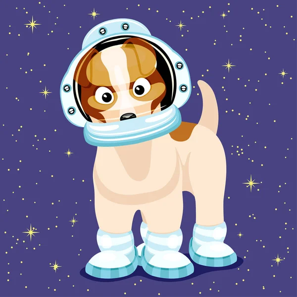 Cute Astronaut Dog Starry Purple Background — Stock Vector