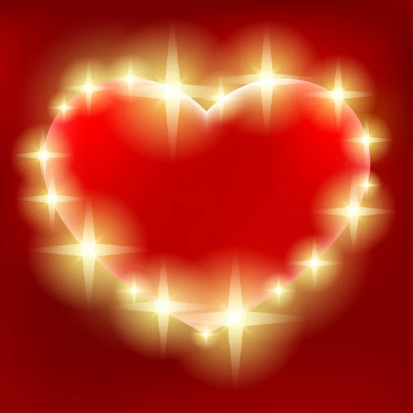 Beau Coeur Brillant Sur Fond Rouge Pour Saint Valentin — Image vectorielle