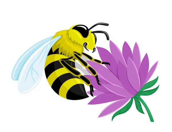 Bee Flower White Background — 스톡 벡터