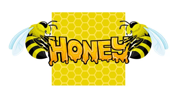 Medová Značka Dvěma Včelami Bílém Pozadí — Stockový vektor
