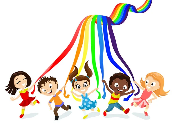 Niños Arco Iris Sobre Fondo Blanco — Vector de stock