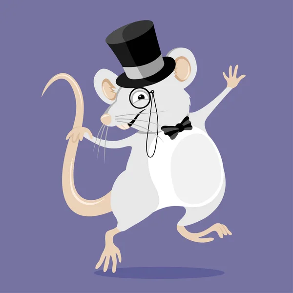 Lustige Weiße Ratte Mit Hut Und Okular — Stockvektor