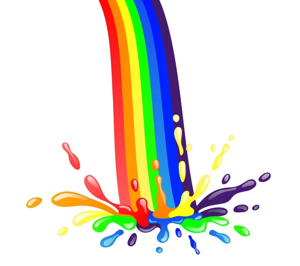 Arco Iris Brillante Salpicadura Colores Con Gotas Sobre Fondo Blanco — Vector de stock