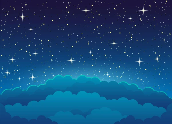 Night Landscape Starry Sky Clouds — Stock Vector