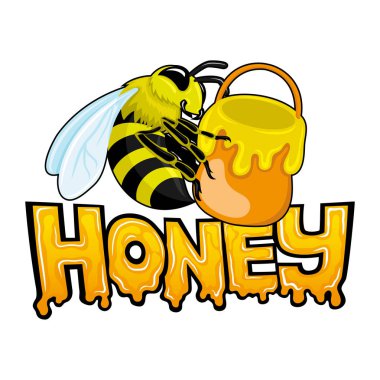 Beyaz arka planda bal olan şirin bir arı..