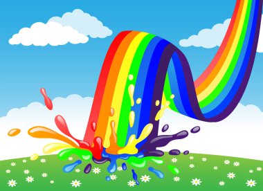 Mavi gökyüzünde güzel gökkuşağı ve renk sıçraması.