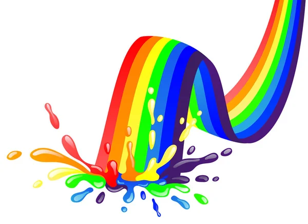 明亮的彩虹和五彩斑斓的水花 背景是白色的 — 图库矢量图片