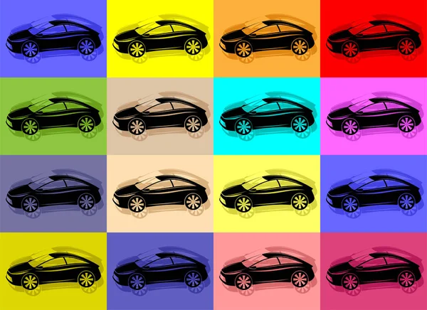 Horizontal Colorful Background Repeating Black Cars — Stock Vector