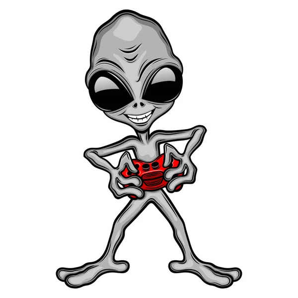 Extraterrestrial Alien Gamer Joystick His Hands White Background — Stock Vector