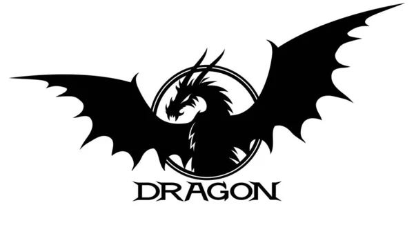 Signo Dragón Negro Sobre Fondo Blanco — Vector de stock