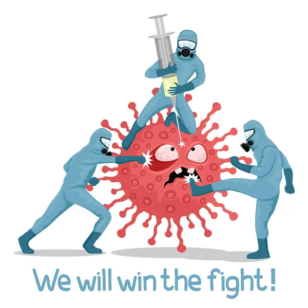 Ärzte Schutzanzügen Bekämpfen Das Coronavirus Auf Weißem Hintergrund — Stockvektor