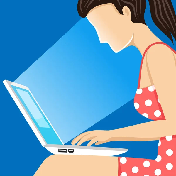 Woman Sitting Laptop Working — Stock Vector
