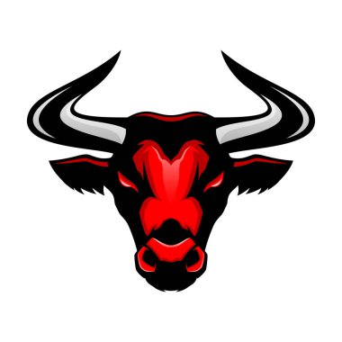 Beyaz arka planda kırmızı kızgın boğa simgesi.