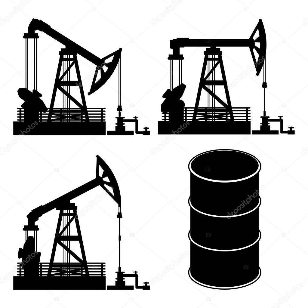 Oil rigs icons set on white background.